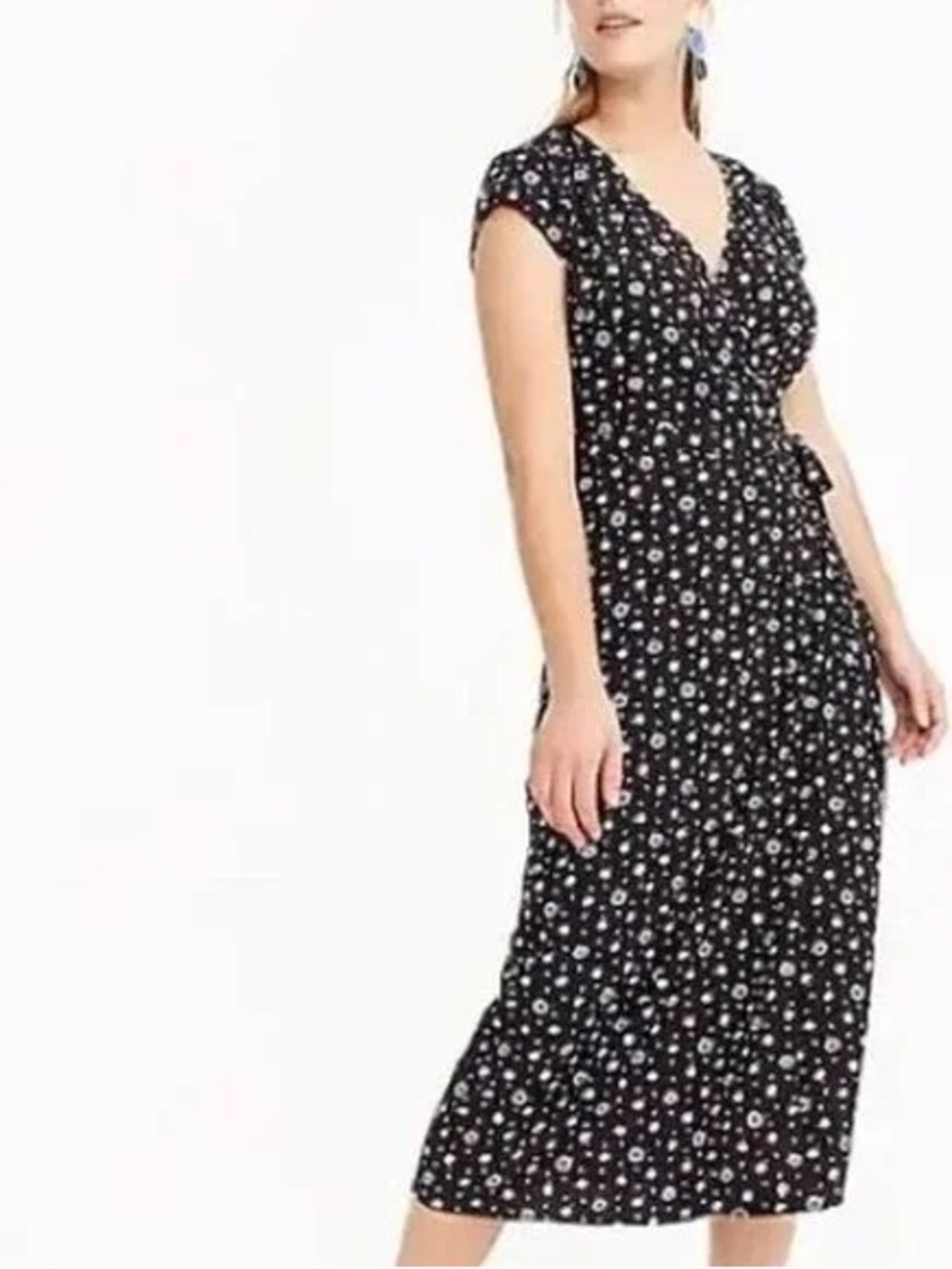 J Crew Mercantile Floral V-Neck Midi Wrap Dress in Black